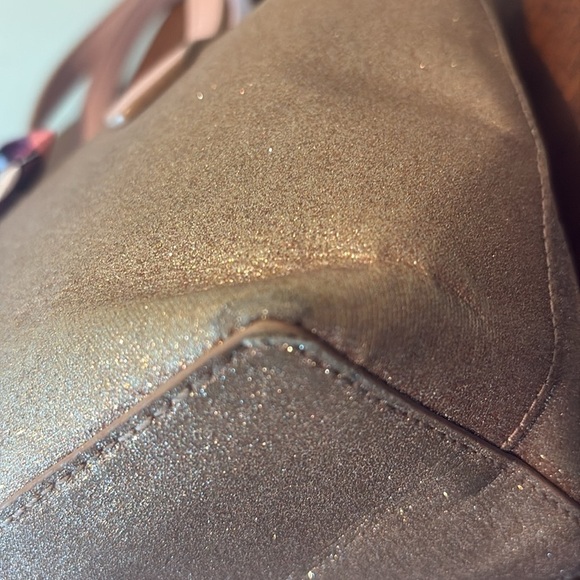 Kate Spade  Glitter satchel  leather gold glitter  pink handles  Sweet  GUC - Picture 13 of 17